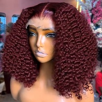 Wig Rambut Manusia Asli 100% OEM Service Warna Merah Burgundy 99J Jerry Curl 13x4 HD Lace Front Ukuran Kecil untuk Wanita
