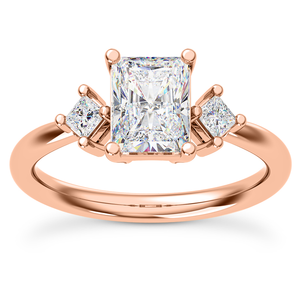 SGARIT HK100 Custom Three Stone Unisex Engagement <b>Ring</b> Solid 18K White Gold Six Prong Radiant Cut Lab Diamond Princess Side - Product Image 2
