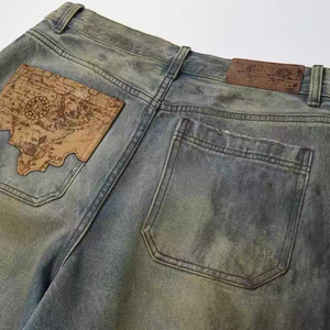 <span class=keywords><strong>Pantalones</strong></span> vaqueros viejos teñidos de barro sucio de moda popular con diseño roto <span class=keywords><strong>pantalones</strong></span> de pierna ancha sueltos de estilo callejero de primavera para hombres al por mayor - Product Image 6