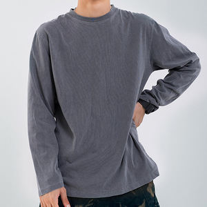 Kaos Pria Vintage Gaya Cina 100% Katun Lengan Panjang Bernapas dan Ramah Lingkungan Tampilan Pudar Kustom Kaos Polos - Product Image 5