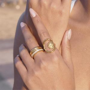 Anillo Abierto Sol y Luna, Acero Inoxidable con Oro de 18K, Forma Geométrica, Joyería Unisex para Regalo - Product Image 2