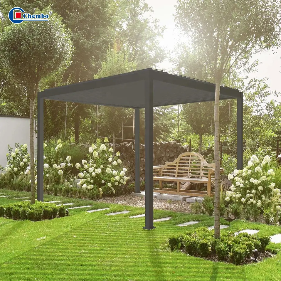 Tabir surya Aluminium Pergola tahan karat berkelanjutan Bioclimatique kerai rumah Pergola kanopi