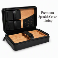 Étui de Voyage de Luxe pour Cigares en Cuir Véritable Fait Main, Humidor Portable Doublé de Bois de Cèdre Espagnol avec Fermeture Éclair, Coffret pour 4 Cigares