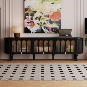 Weihang D01 Ripple TV Stand Black Solid Wood Storage <b>Cabinet</b> Living Room Furniture - Product Image 5