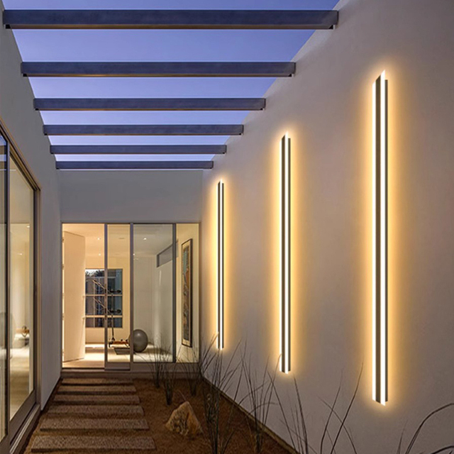 Modern Waterproof Outdoor Long Strip LED Wall Lamp IP65 Aluminum Wall Light Garden Porch Luminaire