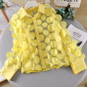 Camicetta da <span class=keywords><strong>Donna</strong></span> in <span class=keywords><strong>Chiffon</strong></span> con Maniche a Lanterna Lunghe, Traforata 3D con Motivi Floreali, Trasparente, Moda - Product Image 4