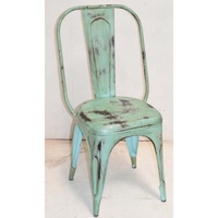 Chaise de salle à manger vintage industrielle en métal turquoise, finition vieillie, convertible, extensible, réglable, pliable, pour appartement