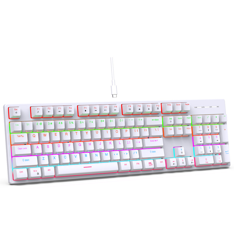 Nouveau style blanc [Panneau en plastique 104 clé mixte axe bleu clair]