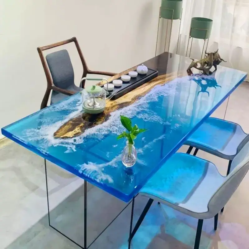 Fabrika Outlet lüks özel boyut desen Modern dikdörtgen okyanus tasarım katı ahşap epoksi ofis masası