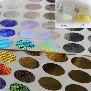 1000 pièces 2x1cm Scellé de sécurité ovale en plastique holographique argent/or anti-contrefaçon, étiquette de sécurité inviolable VOID (VOID si retiré) - Product Image 2