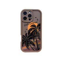 Coque de téléphone légère en TPU avec impression de palmiers et coucher de soleil, estampage à chaud, motif plage mignon pour l'été