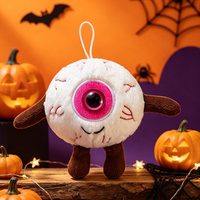 Vente en gros de poupées en plastique à yeux de Halloween, super douces, en peluche, 15 cm, pour des farces amusantes, des cadeaux, porte-clés lumineux