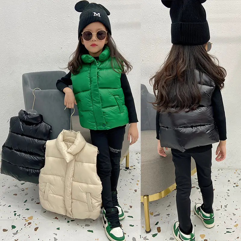 Gilet sans manches en duvet pour fille de 4 à 9 ans, noir et Beige, nouvelle collection hiver 2022