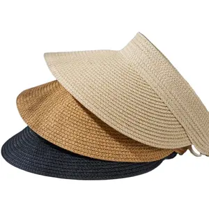 Повседневная соломенная шляпа «конский хвост», плетеная бумажная соломенная шляпа, оптовая продажа, летние пляжные козырьки бежевого цвета