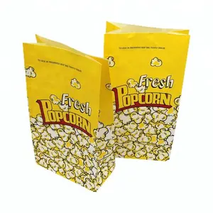 Custom Popcorn Bag Box Bottom Paper Bags PE Coated Flat Bottom Kraft Bag