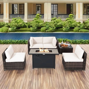 Waterproof Outdoor Wicker Furniture <b>Set</b> PE Rattan <b>Cube</b> Dining With Large Glass Dining Table For Yard - Product Image 6