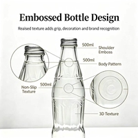 500ml glazen fles met reliëf, transparant, aluminium schroefdop, herbruikbaar, geschikt voor zeefdruk, gravure, voor sap, ijsthee, aangepast logo