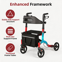 Déambulateur médical avec siège, réglable en hauteur sur 6 niveaux, pour seniors de 1,40 m à 1,98 m, pliable, capacité de 159 kg, aide à la mobilité à 4 roues pour personnes âgées