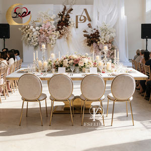 Mesa de Comedor de Lujo Europea con Base de Acero Inoxidable Dorado, Tapa de MDF y Vidrio, Moderna, para Uso en Hoteles y Bodas - Product Image 2