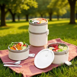 304 Stainless Steel Insulated <b>Lunch</b> <b>Box</b> Cylinder Sealed Lid Large Capacity Portable Bento <b>Box</b> For Students Workers Takeaway - Product Image 1