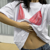 Haut de Bikini Graphique Boxy Fit Blanc Manches Courtes Y2K Filles T-shirt Bikini Imprimé T-Shirt Surdimensionné Bikini Graphique T-shirt Surdimensionné