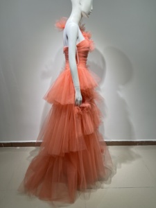 Vestido <span class=keywords><strong>de</strong></span> Noche Rosa Coral <span class=keywords><strong>de</strong></span> Tul con <span class=keywords><strong>un</strong></span> Hombro Descubierto, Apliques Florales 3D, Vestido <span class=keywords><strong>de</strong></span> Fiesta, Ropa Formal para Invitadas <span class=keywords><strong>de</strong></span> <span class=keywords><strong>Boda</strong></span> Romántica - Product Image 3