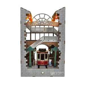 Rak Buku Sensor Cahaya 3D Puzzle Kayu Dekorasi Rumah Rumah Boneka Diy Miniatur Kayu Book Nook - Product Image 5