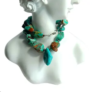 天然绿松石玉石925纯银项链搭配西南手工女性珠宝波西米亚风