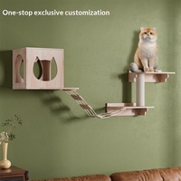 Arbre à chat mural en bois avec plateforme de saut, nid, hamac capsule spatiale, ne prend pas de place, toutes saisons