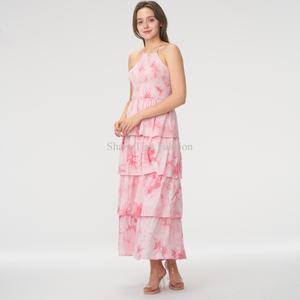 Robe d'été élégante personnalisable pour femme, à bretelles spaghetti, sans manches, à volants, imprimée et dos nu - Product Image 2