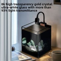 Akuarium Ikan Angelfish Sudut Kanan Ultra Jernih Modern JSD Latar Belakang Hitam 93% Transmisi Cahaya Kotak Lampu LED Ruang Belajar Kamar Tidur Meja