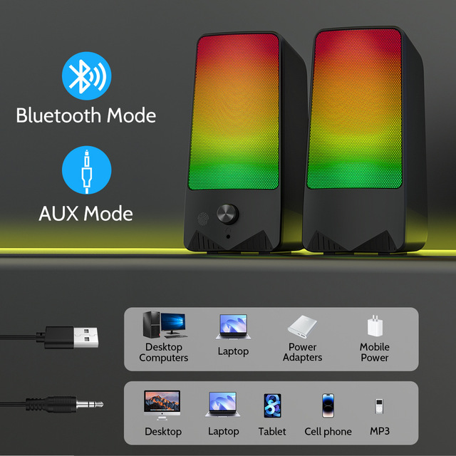 Dynamic RGB Color Bluetooth Portable Computer Speakers Low Bass Laptop PC Speakers Gaming Speakers for Family Parties