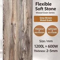 Panneau mural flexible en pierre gris brun à grain de bois, revêtement cylindrique pour colonnes de hall d'hôtel et salles de bain