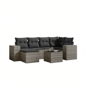 Modular Grey PE Rattan Garden <b>Sofa</b> <b>Set</b> Outdoor Furniture Contemporary Design Waterproof Cushions - Product Image 1