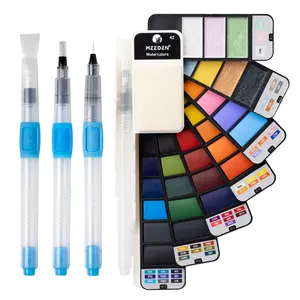 MEEDEN Travel Watercolor Paint Set 42 Assorted Colors Portable Water Color Palette 7 Pearlescent And 5 Macarone Colors 4 Brushes