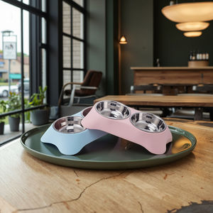 Set mangkuk hewan peliharaan, tugas berat baja tahan karat ganda ramah lingkungan piring air makanan hewan peliharaan tidak tumpah mangkuk anjing kucing - Product Image 3