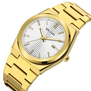 Montre à quartz MEGIR 1086 pour homme, acier doré, bracelet, date, semaine, heure, design irrégulier, montre de sport de luxe, cadeau pour homme - Product Image 2
