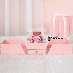 Caja de Regalo de Doble Puerta con Rosa Eterna, Regalo de San Valentín para Novia, Regalo de Cumpleaños, Caja de Joyería con Rosa Eterna - Product Image 4