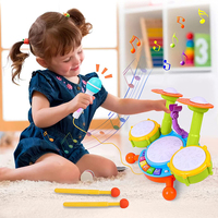 Instruments de musique électroniques de 12 pouces, avec 2 baguettes de tambour, lampes Flash et Microphone réglable pour enfants
