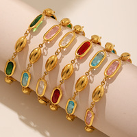 Bracelet en verre tchèque à découpe géométrique, chaîne en acier inoxydable couleur or, bijoux pour femmes, vente en gros