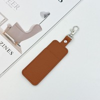 Porte-clés en cuir de litchi, étui portable pour rouge à lèvres, pochette de rangement personnalisable avec logo pour baume à lèvres, à suspendre au sac