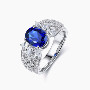 Anello in Argento S925 Placcato Oro <span class=keywords><strong>con</strong></span> Zaffiro Coltivato Artificialmente da 1,5 Carati, Gioiello di Alta Gamma Blu Reale Ovale - Product Image 2