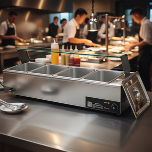 Calentador de Alimentos Eléctrico Comercial de Acero Inoxidable de 1500W, 4 Recipientes, Buffet de Mostrador, Baño María, Equipo para Mantener Sopas Calientes - Product Image 2