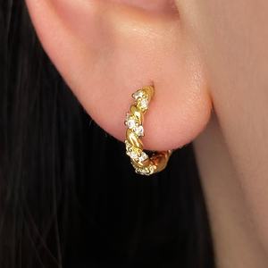 New Arrival <b>Earrings</b> <b>Women</b> Jewelry 18K Gold Plated Zirconia Gemstone Twisted Huggie <b>Earrings</b> <b>for</b> Girl - Product Image 6