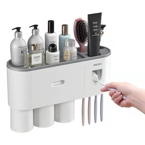 High Quality Magnetic Plastic Toothbrush Holder Wall Mounted Automatic Toothpaste Dispenser Bathroom Accessories