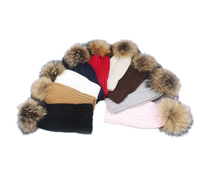 女性分厚いニットビーニー付きダブルポンポン耳 - Product Image 4