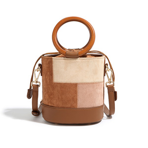 Sang Trọng Da Lộn Retro Cổ Điển Xô Túi Với Frosted Vai Chuỗi Hình Trụ Dây Kéo PU Da Xử Lý Xô Túi - Product Image 4