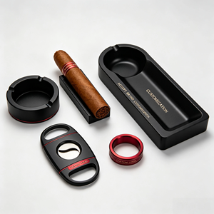 Custom Logo Metal Cigar Gift Set Aluminum Cigar <b>Cutter</b> Ashtray Tray Humidor <b>Ring</b> For Business Souvenir Wholesale - Product Image 2