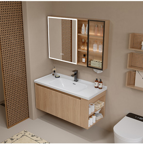 Modern Wood grain bathroom vanity with ceramic sink mounted cabinet factory wholesale - Product Image 6
