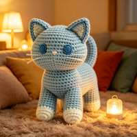 Jouet en peluche chaton bleu tricoté mignon, poupée en tissu doux, vente en gros, jouet en peluche personnalisé pour cadeau de vacances ou d'anniversaire